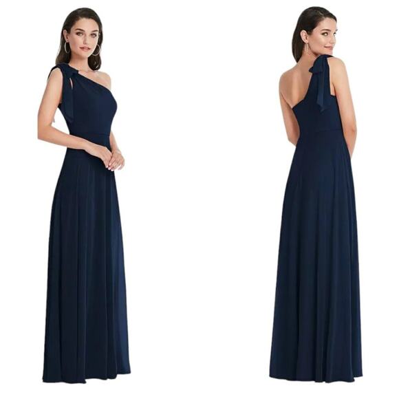 After Six Draped One Shoulder Maxi Dress Midnight Navy Blue Size 8R NWOT $221 - Picture 1 of 7